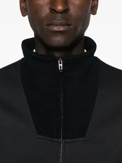 Emporio Armani High Neck Zippered Sweatshirt And Pockets In Black
