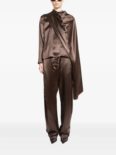Magda Butrym Silk Draped Blouse In Brown