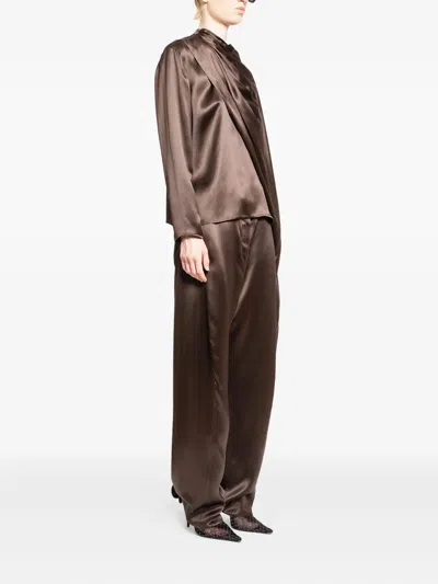 Magda Butrym Silk Draped Blouse In Brown
