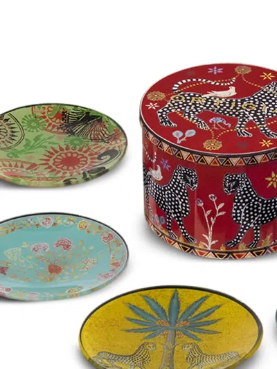 Ortigia Sicilia Tin Animal-print Plates (set Of Five) In Multi