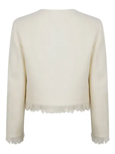 Frame Fringed Button-front Jacket In White