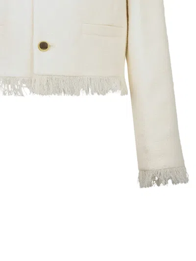 Frame Fringed Button-front Jacket In White