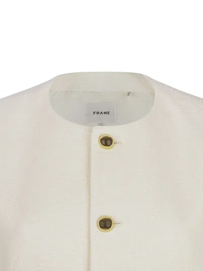 Frame Fringed Button-front Jacket In White