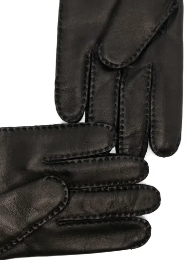 皮质缝线细节手套