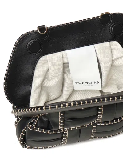 Themoirè Structured Woven Clutch With Beige Stitching In Black