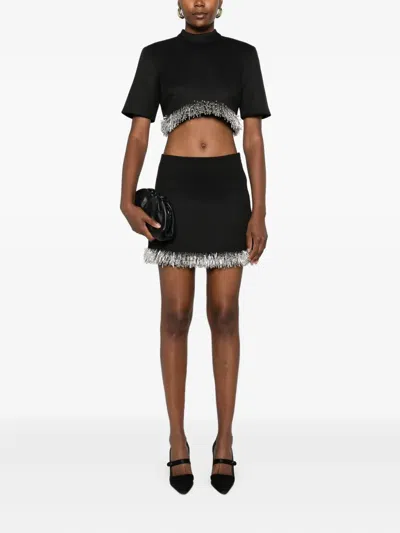 Simkhai Jalen Beaded Short-sleeve Crop Top In Black