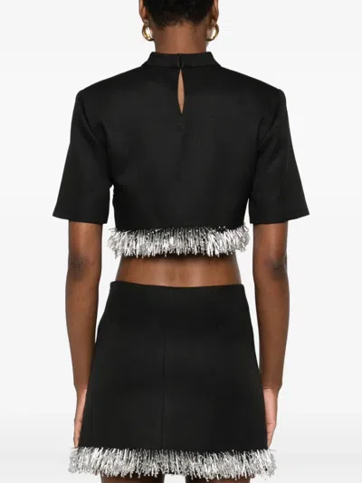 Simkhai Jalen Beaded Short-sleeve Crop Top In Black