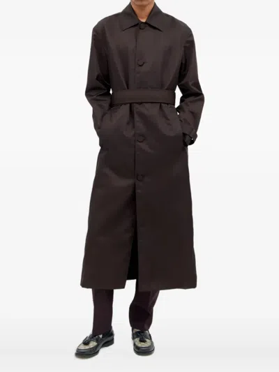 Gucci Belted Buttoned Coat In Brown