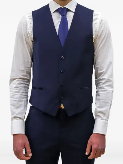 Hugo Boss Button-down Waistcoat In Blue