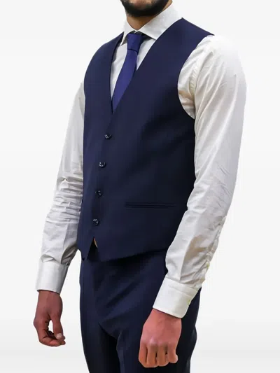 Hugo Boss Button-down Waistcoat In Blue