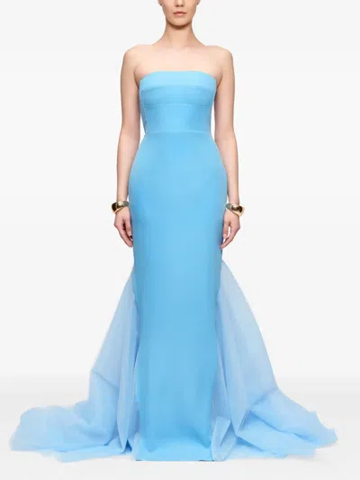 V:pm Atelier Ariana Strapless-fishtail Maxi Gown In Blue