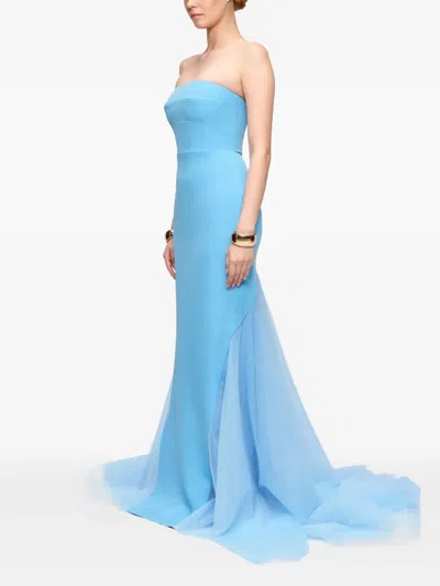 V:pm Atelier Ariana Strapless-fishtail Maxi Gown In Blue