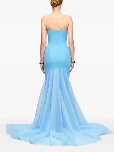 V:pm Atelier Ariana Strapless-fishtail Maxi Gown In Blue