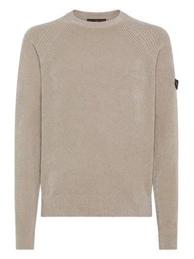 Peuterey Plush Crewneck Knit Sweater With Ribbed Detailing In Neutral