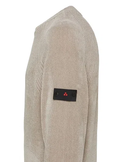 Peuterey Plush Crewneck Knit Sweater With Ribbed Detailing In Neutral