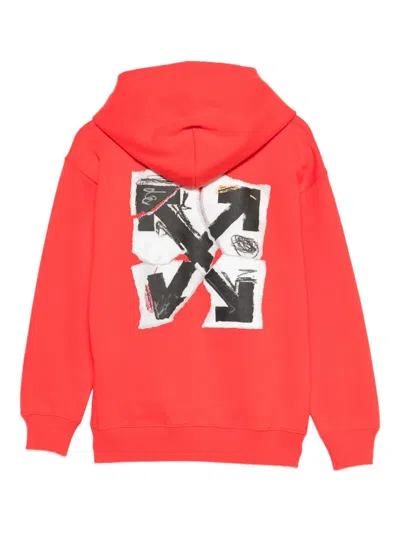 Off-white Arrow Collage Logo Hoodie In Red