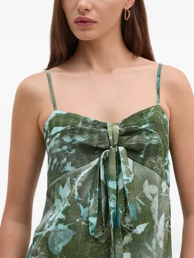 Sandro Ferrone Pleated Tie-front Maxi Dress In Green