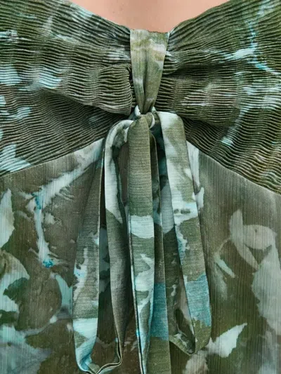 Sandro Ferrone Pleated Tie-front Maxi Dress In Green