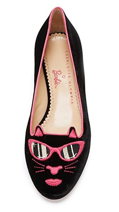Shop Charlotte Olympia Pretty In Pink Kitty Flats In Black