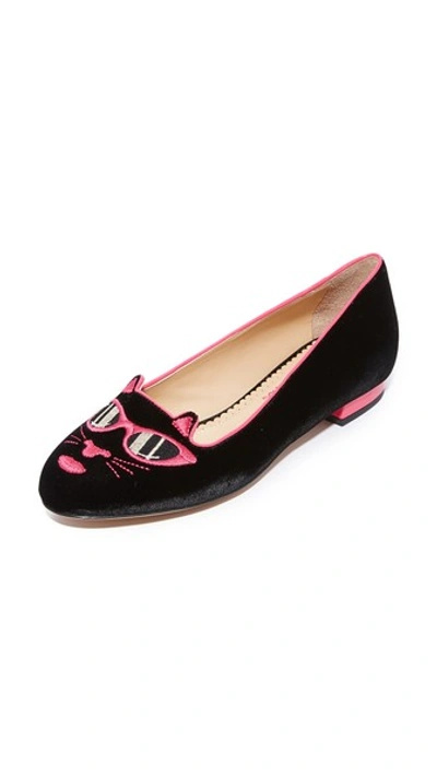 Shop Charlotte Olympia Pretty In Pink Kitty Flats In Black