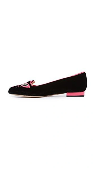 Shop Charlotte Olympia Pretty In Pink Kitty Flats In Black