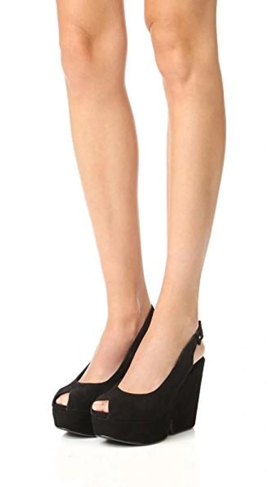 Shop Robert Clergerie Peep Toe Wedge Sandals In Black