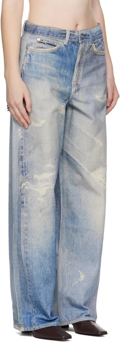 Our Legacy High Waist Boyfriend Jeans With Distressed Finish In Blue
