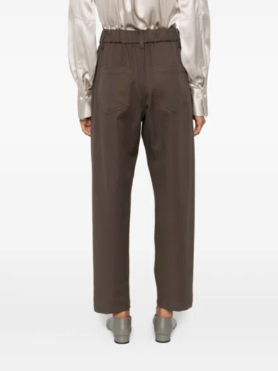 Brunello Cucinelli Baggy Pull-on Trousers In Stretch Cotton Cover With Shiny Bartack In Brown