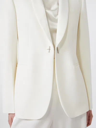 Max Mara Satin-trimmed Virgin Wool Gabardine Blazer In White