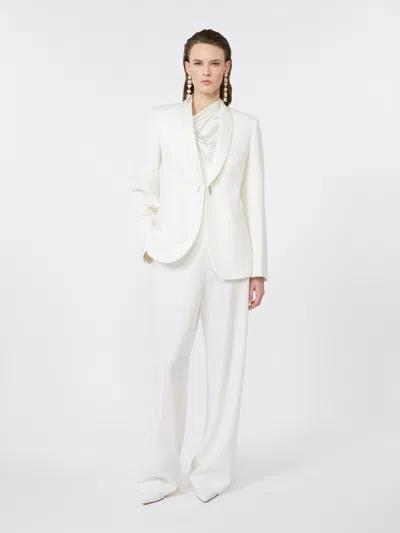 Max Mara Satin-trimmed Virgin Wool Gabardine Blazer In White