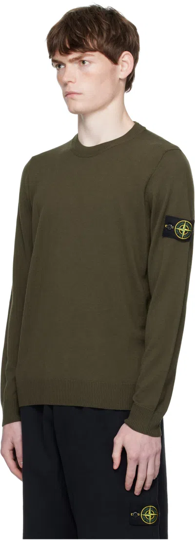 Stone Island Crew Neck Sweater Ribbed Cuffs In Green