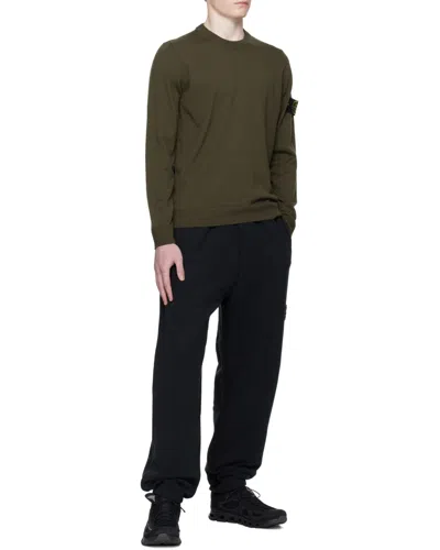Stone Island Crew Neck Sweater Ribbed Cuffs In Green