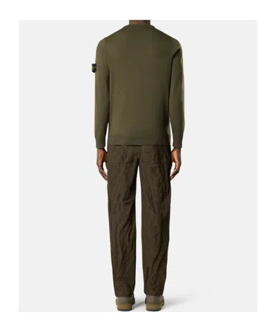 Stone Island Crew Neck Sweater Ribbed Cuffs In Green