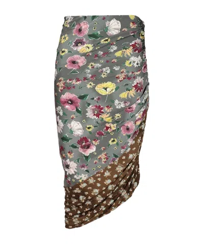 Attico Floral Printed Asymmetric Draped Midi Skirt In Multi