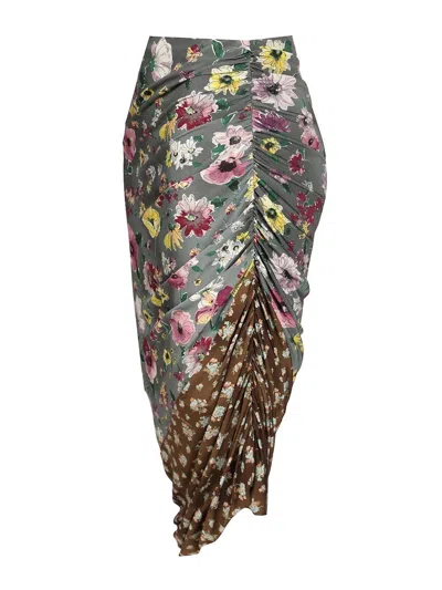 Attico Floral Printed Asymmetric Draped Midi Skirt In Multi
