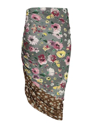 Attico Floral Printed Asymmetric Draped Midi Skirt In Multi