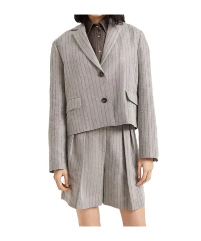 Brunello Cucinelli Techno Linen Stripe Cropped Blazer In Neutral