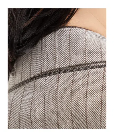 Brunello Cucinelli Techno Linen Stripe Cropped Blazer In Neutral