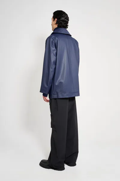 Stutterheim Tranholmen Double Breasted Raincoat In Blue