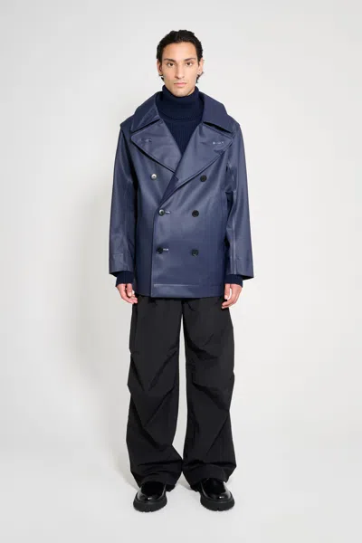 Stutterheim Tranholmen Double Breasted Raincoat In Blue