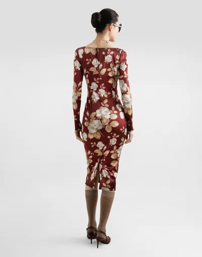 Dolce & Gabbana Dolce&gabbana Burgundy Satin Dress With Floral Print Women In Multi