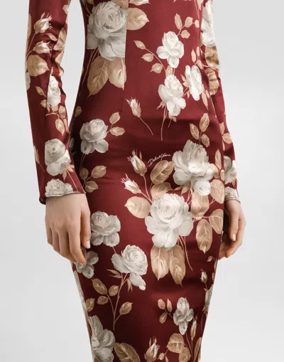 Dolce & Gabbana Dolce&gabbana Burgundy Satin Dress With Floral Print Women In Multi