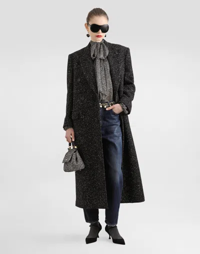 Dolce & Gabbana Oversized Double-breasted Coat In Wool Blend Chevron In Gray