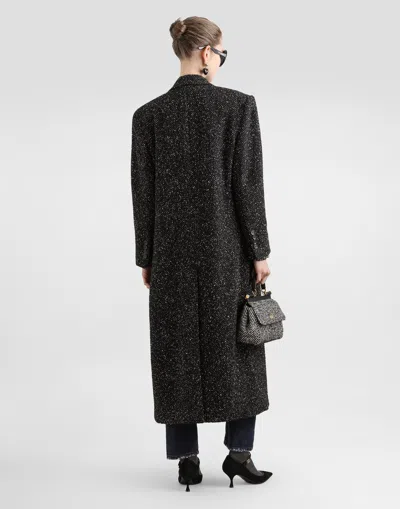 Dolce & Gabbana Oversized Double-breasted Coat In Wool Blend Chevron In Gray