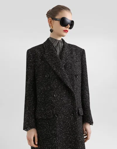 Dolce & Gabbana Oversized Double-breasted Coat In Wool Blend Chevron In Gray