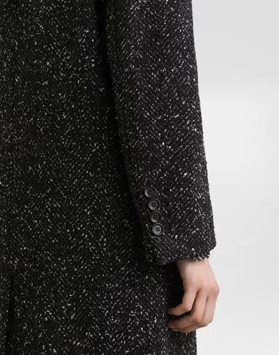 Dolce & Gabbana Oversized Double-breasted Coat In Wool Blend Chevron In Gray