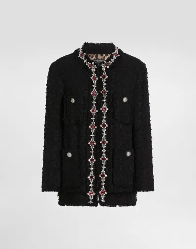 Dolce & Gabbana Wool Jacket With Embroidered Trim In Black