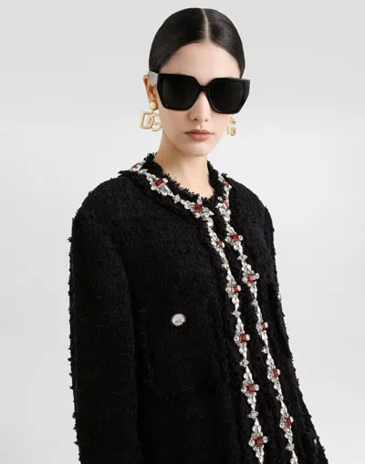 Dolce & Gabbana Wool Jacket With Embroidered Trim In Black