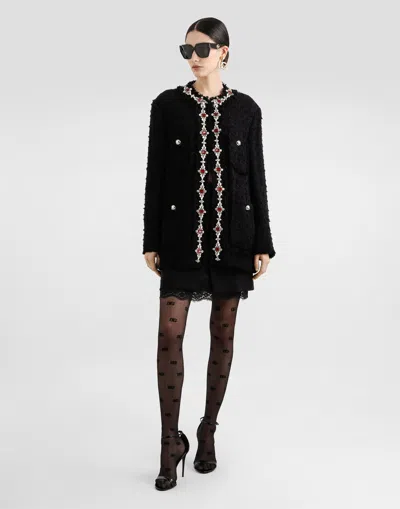 Dolce & Gabbana Wool Jacket With Embroidered Trim In Black