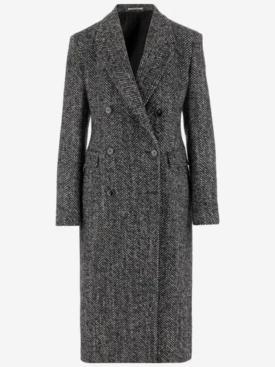 Tagliatore Wool Double-breasted Coat Herringbone Pattern In Black